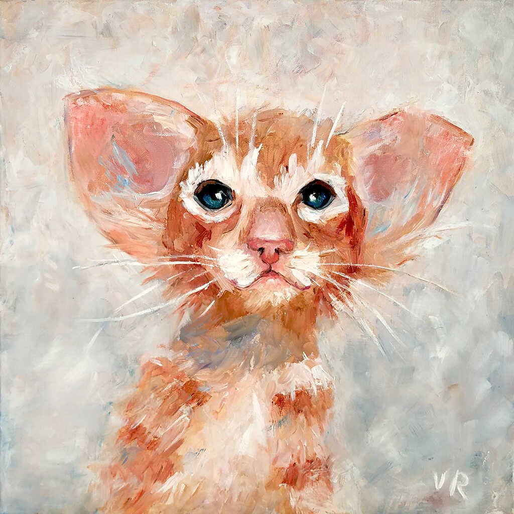 Картина с рыжим ушастым котиком