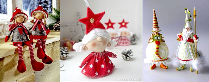 Милые тряпичные куколки в новогодней одежде милый подарок девочке